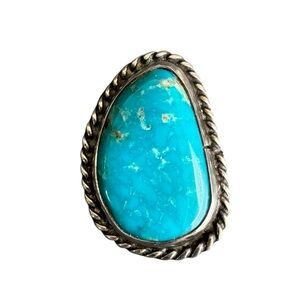 Vintage Turquoise Brooch Sterling Silver Pin Navajo Native American Southwest